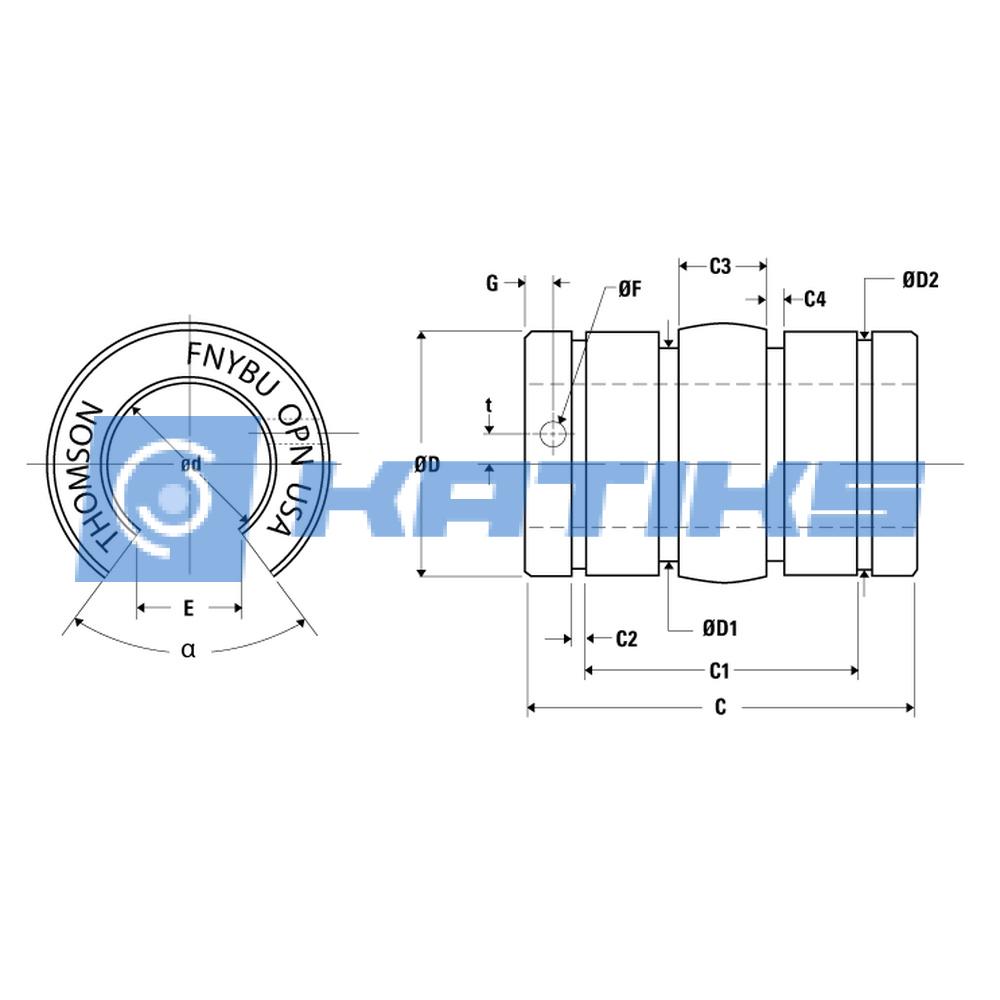 Подшипник FNYBU08A0PN Thomson чертёж Подшипник FNYBU08A0PN Thomson чертёж
